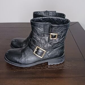Jimmy Choo Black Leather Biker Boots Bikercore Moto Boho Ankle Size EU 38/US 8